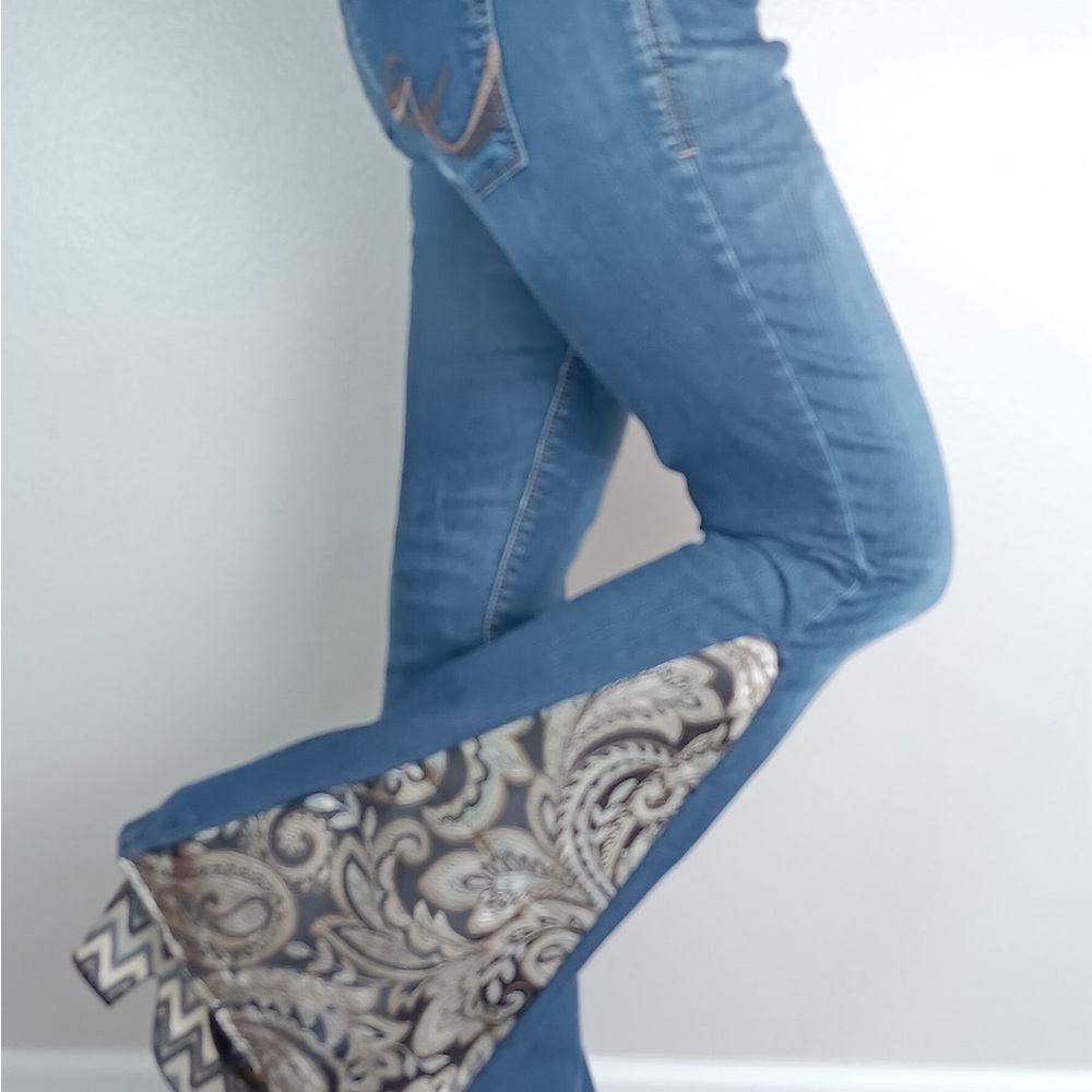 Upcycled Low Rise Wide Leg Bell Bottom Jeans Hippie Boho Floral 32 x 33​​​ - Picture 11 of 14